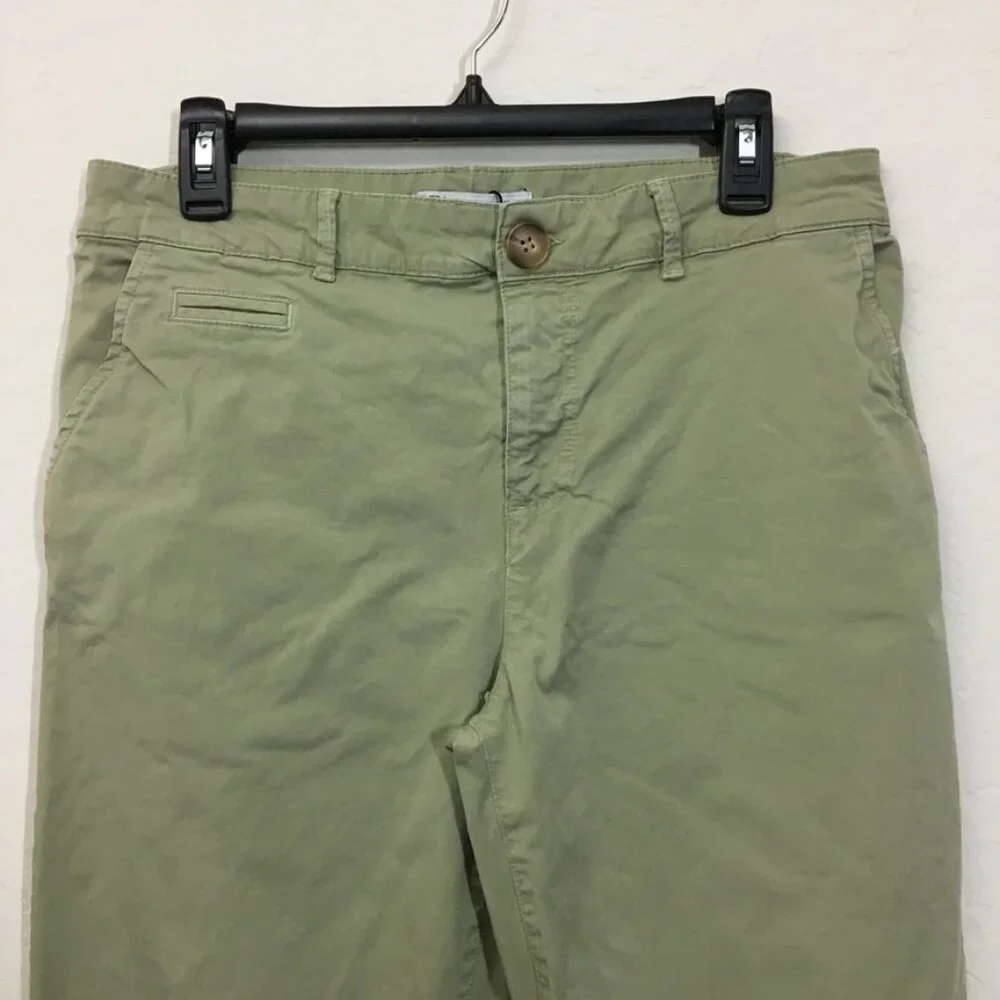 Zara Womens Chino Pants Size 6 Cuff Hem High-Rise Stretch 24.5 Inseam Green - Picture 2 of 15